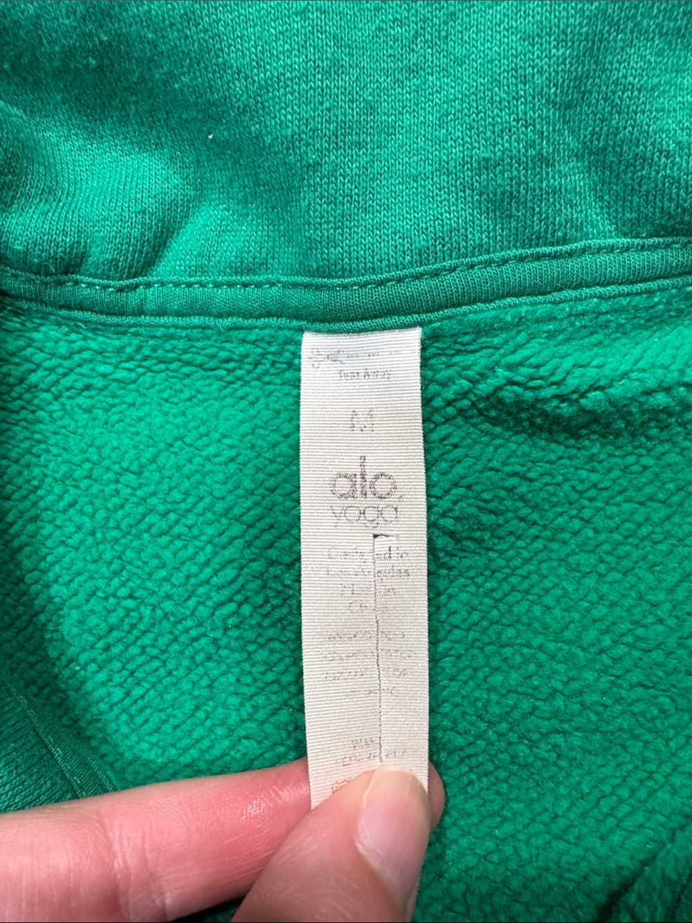 Alo Cropped Polo Henley Fleece Pullover Sweater Size Medium Emerald Green - Picture 3 of 8